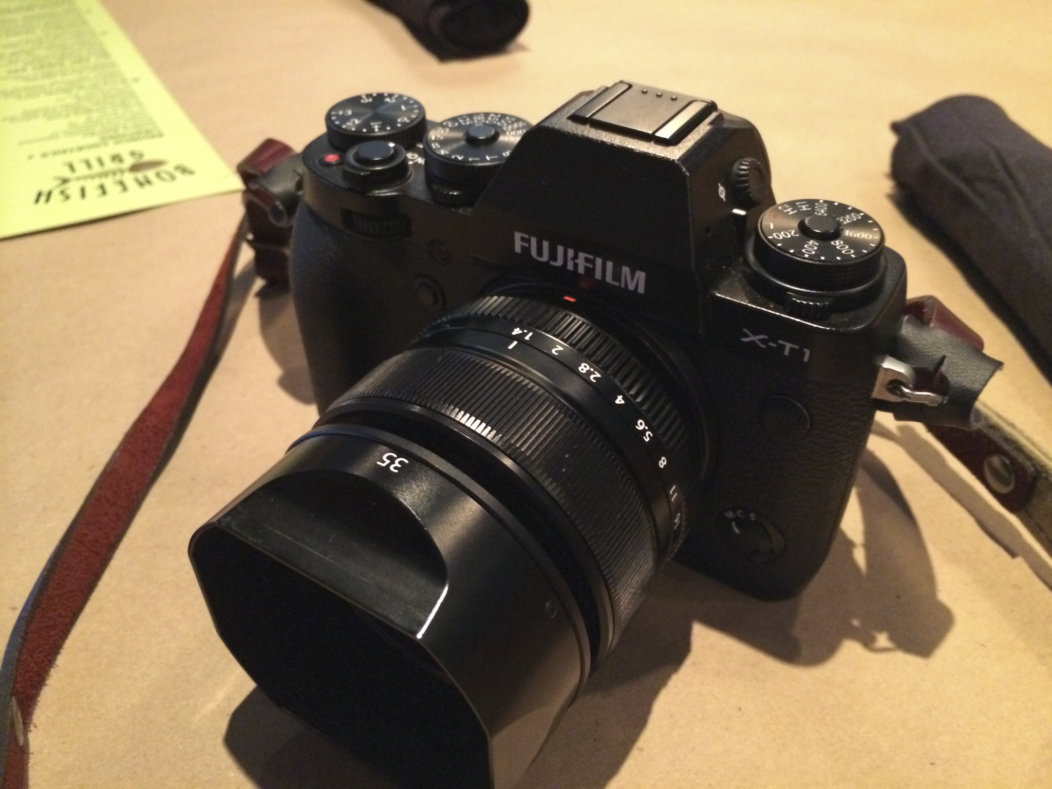 Fujifilm X-T1 and XF 35mm f1.4 lens. Not a notoriously large camera. It's about half the size of a comparable DSLR.